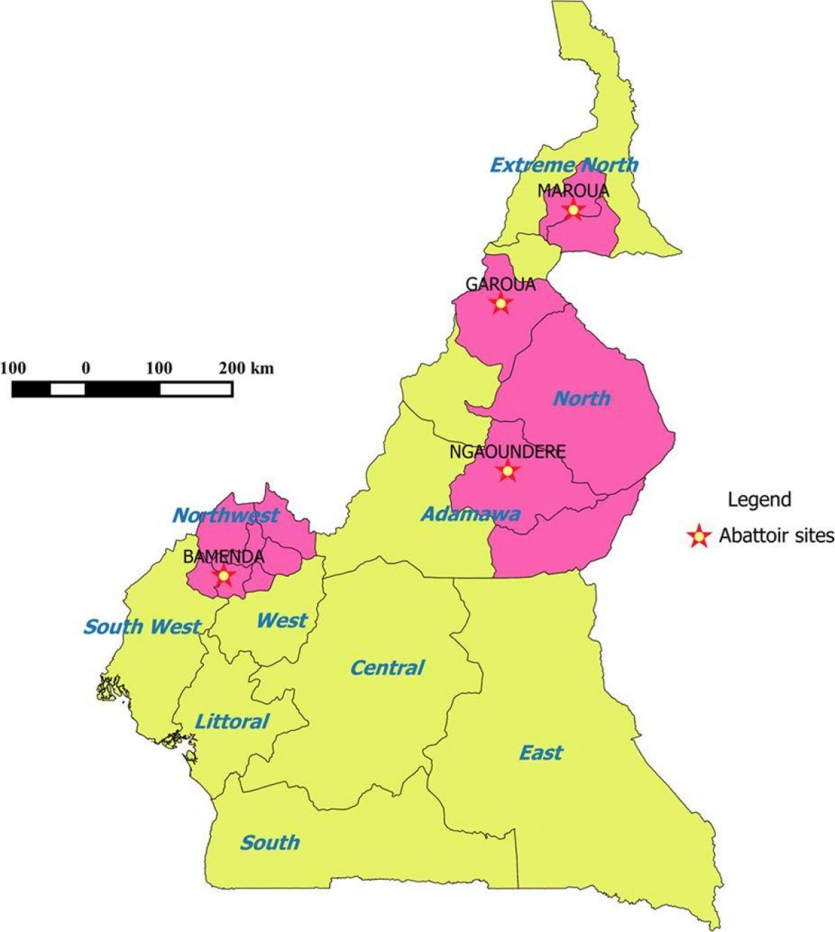 کامرون نشان دادن مناطق نقشه